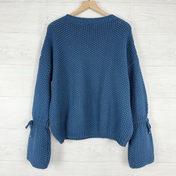 KASH Italy Wool Silk Cashmere Blend Chunky Knit Sweater Women Size 42 / XL Teal - Picture 6 of 14